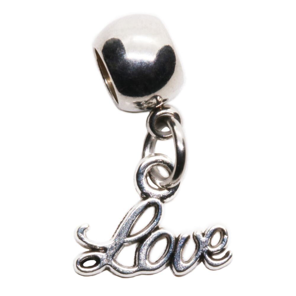 Stainless Steel Charm Bead, I Love You Script Dangle for Bracelets and Necklaces